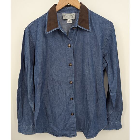 Stonebridge Denim Button Front Shirt Medium 100% Cotton Made in Korea Western - Picture 1 of 5